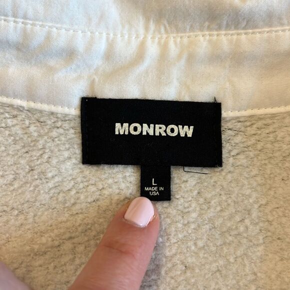 MONROW POPLIN MIX COLLAR SWEATSHIRT LIGHT GRAY WITH WHITE SIZE LARGE RETAIL $158 - Picture 8 of 10